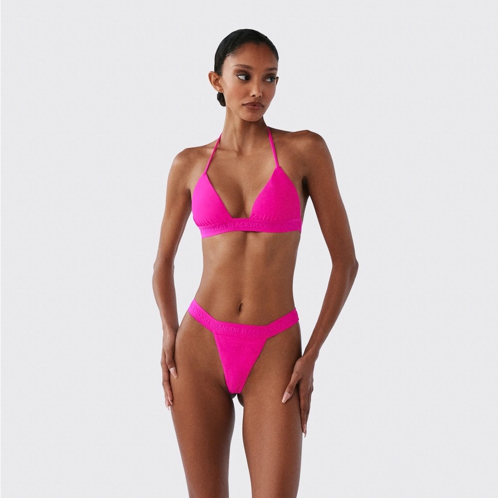 NWT Brandon Blackwood Logo Band Hot Pink Bikini Top Sz XL